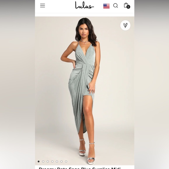 NWT Dreamy Date Icy Sage Blue Surplice Midi dress XS - Lulus - Picture 1 of 4